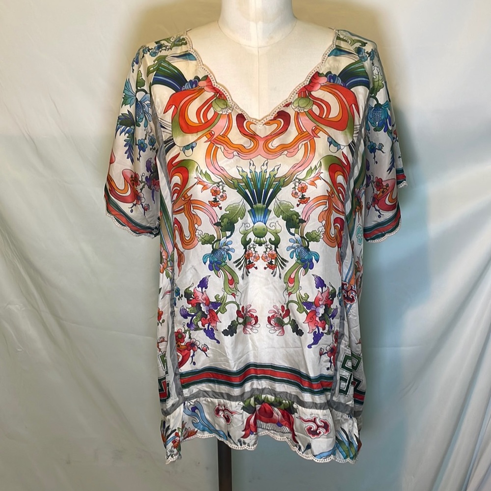 Johnny Was silk floral flowy top size Large